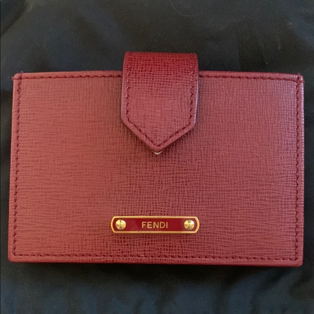 Fendi Red Leather Vitello Elite Gusseted Card Holder